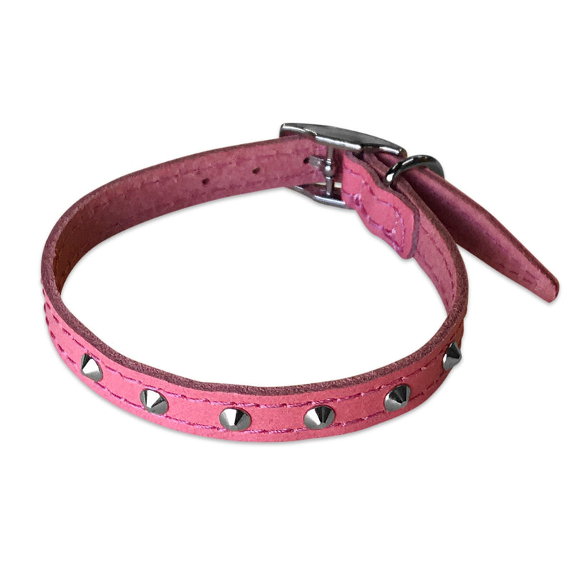 BBD Pet Products Studded Leather Collar, 1/2 x 10 to 12-Inch, One Size, Pink - PawsPlanet Australia