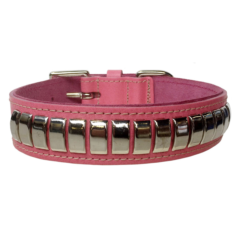 BBD Pet Products Domed Leather Collar, One Size, 1/4 x 22 to 25-Inch, Pink - PawsPlanet Australia