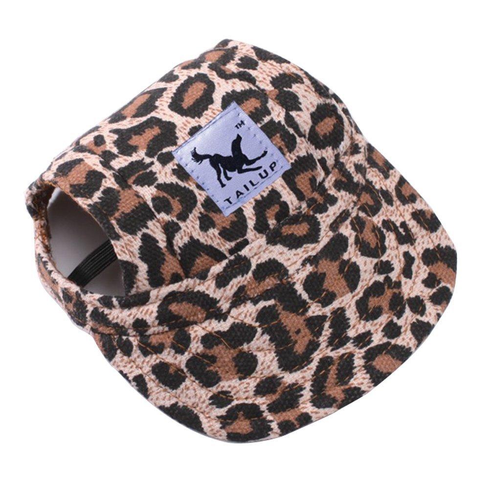 BbearT® Pet Dog Hats,Casual Visor Pet Hats Dogs Baseball Sun Hats Sport Cap with Ear Holes and Chin Strap for Small Dogs Medium Dogs (M, Leopard) M - PawsPlanet Australia