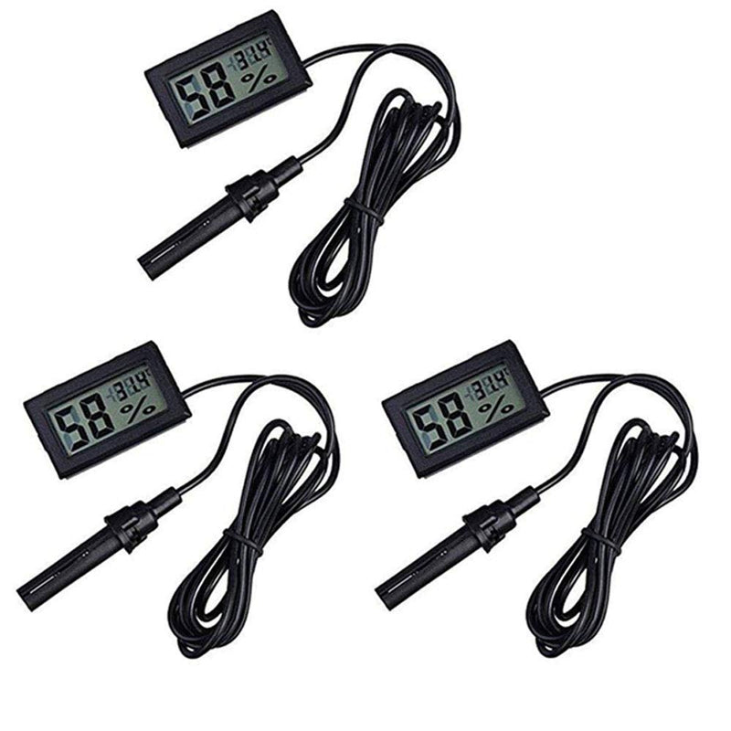 DollaTek 3Pcs 2-in-1 Digital LCD Embedded Thermometer Hygrometer with External for Reptile Incubator Aquarium Poultry - Black - PawsPlanet Australia