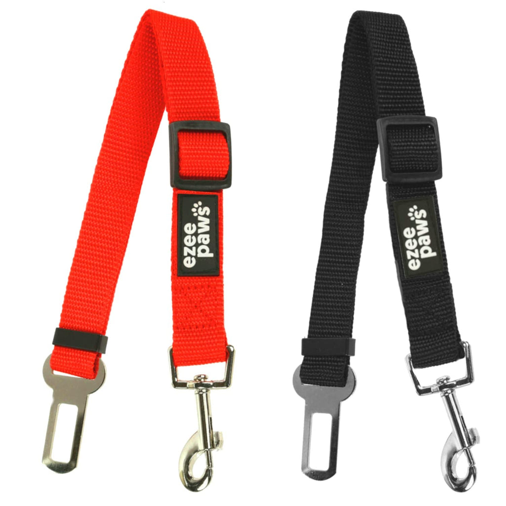 Ezee Paws Dog Seat Belt Safety Harness Lead for Car Vehicle Adjustable (2-Pack) (Black-Red) Black-Red - PawsPlanet Australia