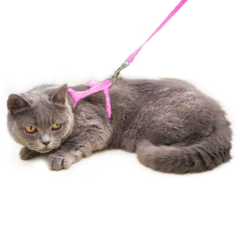 Cat Set of Harness Nylon Lead 125cm (Pink) - Soft Adjustable - Best for Kitten Walking pink - PawsPlanet Australia