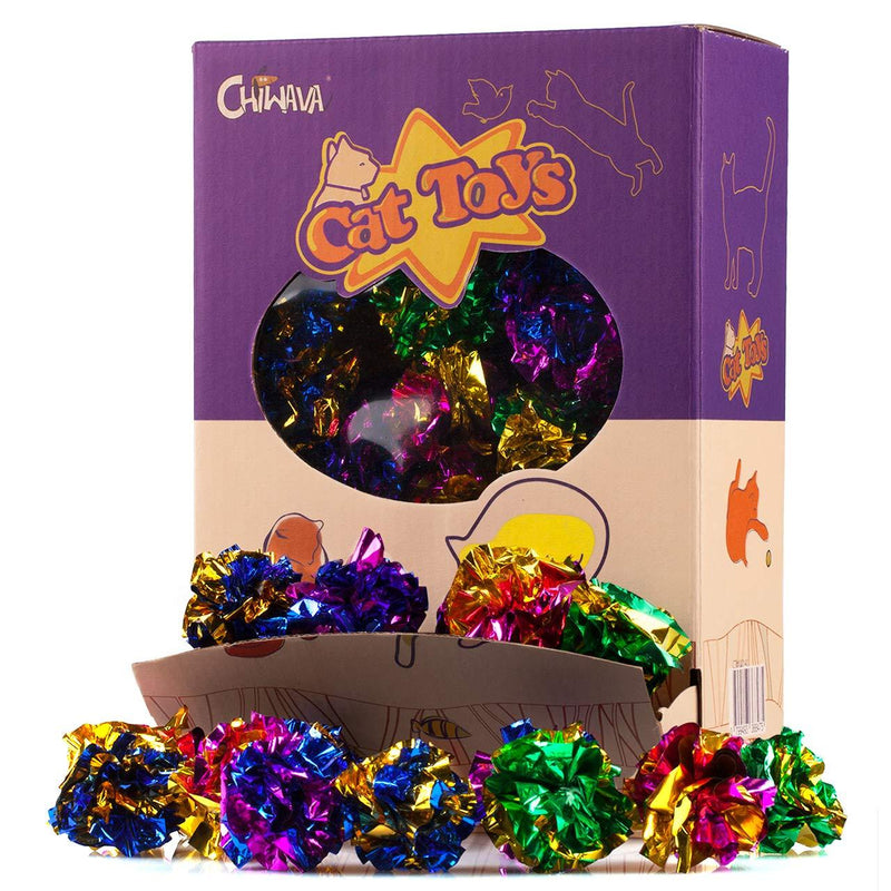 CHIWAVA 24PCS 1.6" Mylar Balls Shiny Crinkle Cat Toys Ball Kitten Crackle Lightweight Play Assorted Color - PawsPlanet Australia