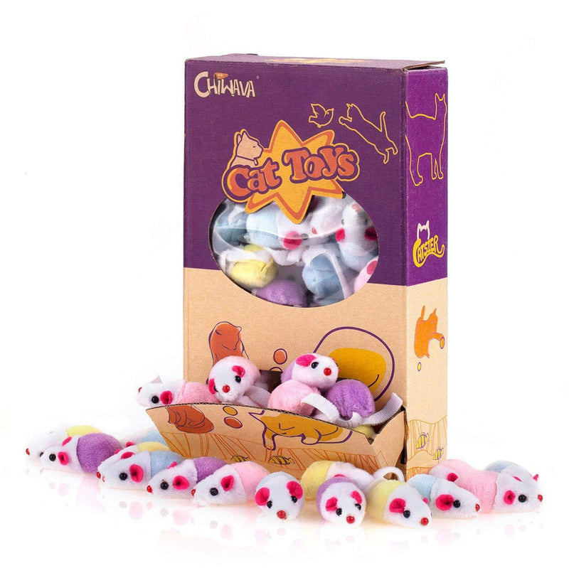 CHIWAVA 36PCS 4.5" Small Rattle Cat Toys Mice Cute Double Color Mouse Kitten Interactive Play Assorted Color - PawsPlanet Australia