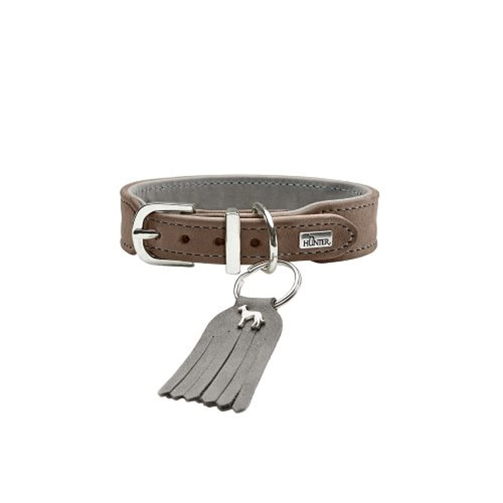 HUNTER Collar Lucca Petit, 32 Cow nappa leather, walnut/grey Grey Medium - PawsPlanet Australia