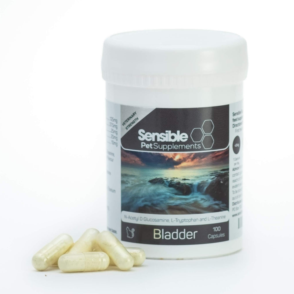 Sensible Pet Supplements 'Bladder' for cats. Containing N-Acetyl D Glucosamine, L-Tryptophan and L-Theanine. 100 sprinkle capsules - PawsPlanet Australia