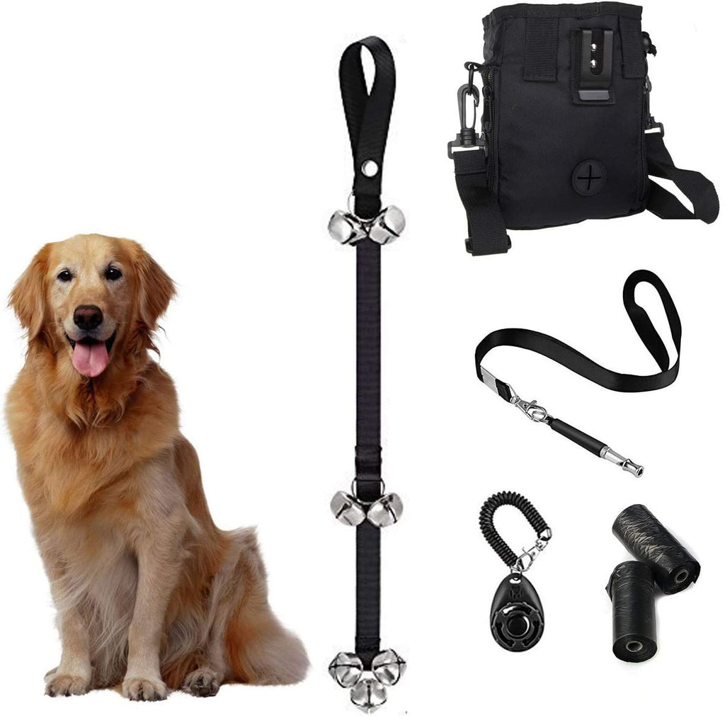 ECOSCO Pet DogTraining Essentials Kit Potty House Train Doorbells, Treat Pouch W/Waste Bag Dispenser, Pet Training Clicker Whistle W/Strap (Black) Black - PawsPlanet Australia