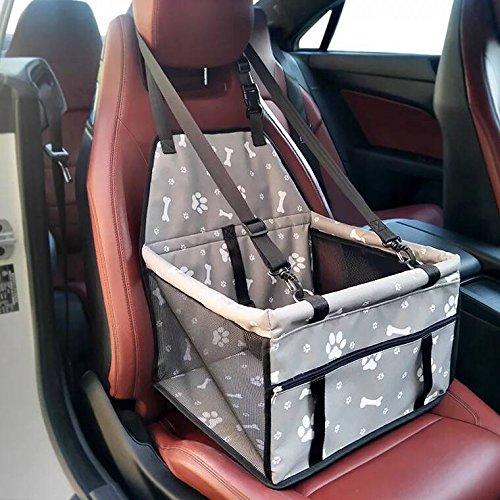 Petxt Pet Car Seat Booster for Small Dogs Cats ,Safe and Comfort Foldable Waterproof Dog Car Sofa Seat Carrier with Belt for Cat Puppies& Rabbits Travelling (Gray bone) - PawsPlanet Australia
