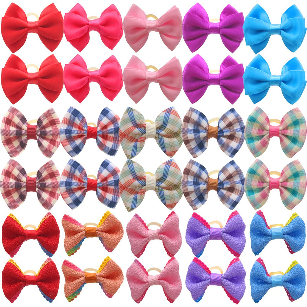 HOLLIHI 30pcs /15 Pairs Adorable Grosgrain Ribbon Pet Dog Hair Bows with Rubber Bands - Puppy Topknot Cat Kitty Doggy Grooming Hair Accessories Bow knots Headdress Flowers Set for Groomer - PawsPlanet Australia