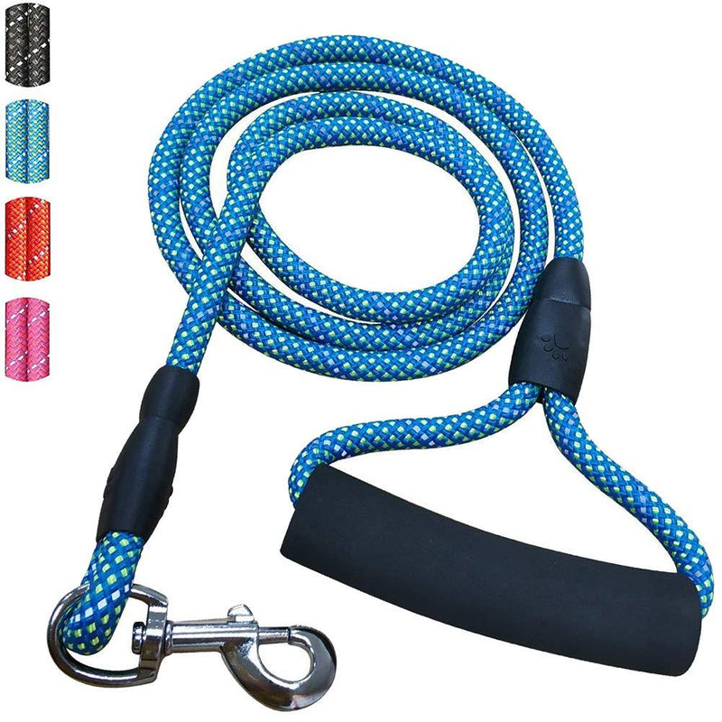 FTEOX Dog Leash,Comfortable Padded Handle Highly Reflective Leash Safe In Dark 4/6 FT Lightweight Rock Climbing Rope Strong For Small Medium Large Dogs,Free Bonus-Dog Collar 6 feet Blue - PawsPlanet Australia