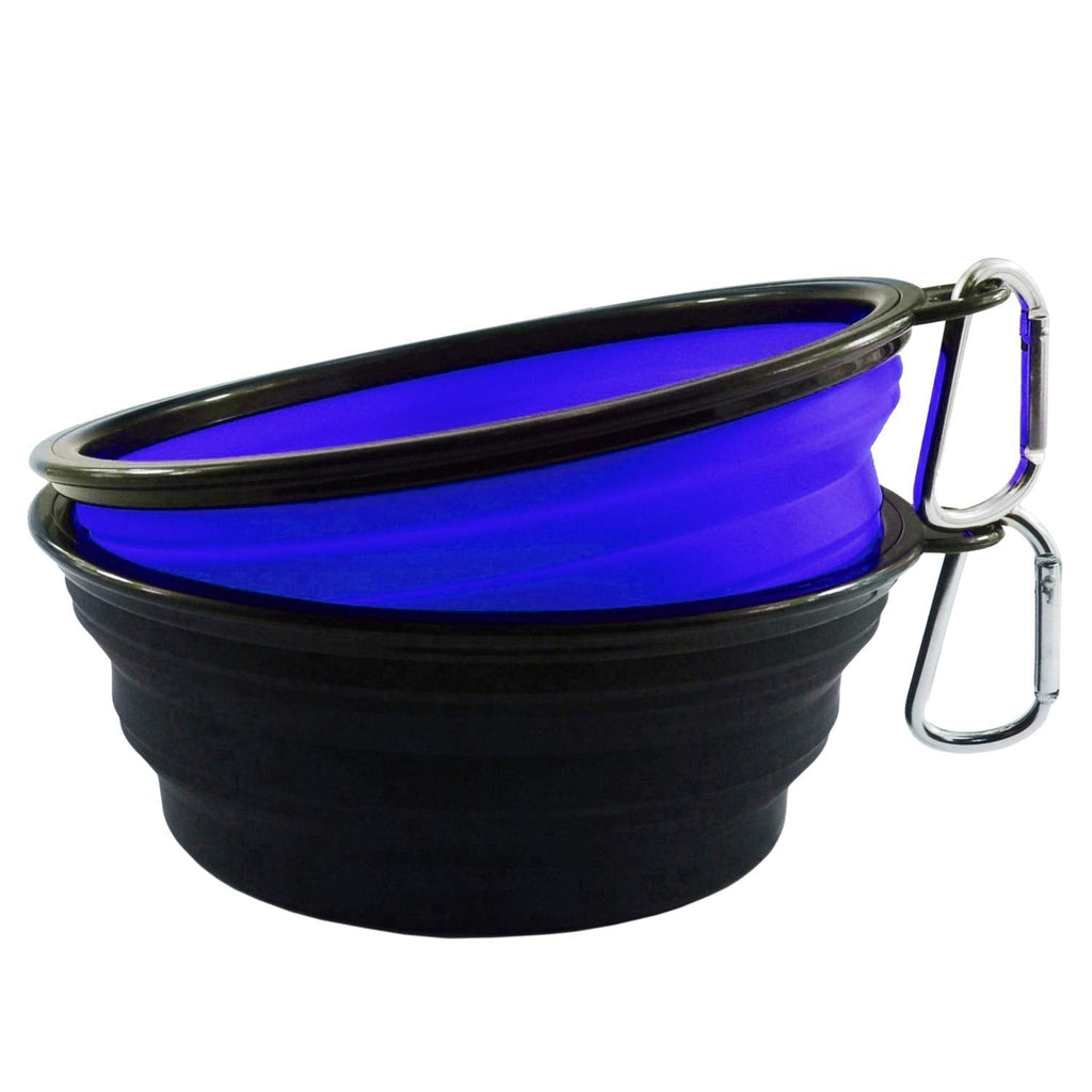 HINMAY 34OZ Large Pet Food Bowls Silicone Dog Cat Water Bowl Foldable Travel Bowl , Pack of 2 (Blue+Black) Blue+Black - PawsPlanet Australia