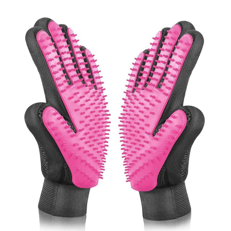 [Upgrade] 2-in-1 Pet Glove:Grooming Tool/Pet Hair Remover Mitt with Enhanced Five Finger Design–Effective Cat and Dog Hair Remover Mitt–Excellent Pet Grooming Kit for Pet Hair Removal,Gentle Massage [Pink, A pair] - PawsPlanet Australia