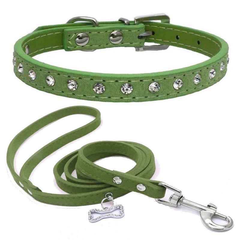 TFENG Dog Collar with leash, Adjustable Leather Pet Neck Basic Bling Collars for cats and dogs, 13 colors, 4 Size M (width: 2.0cm, length: 29-38cm) green - PawsPlanet Australia