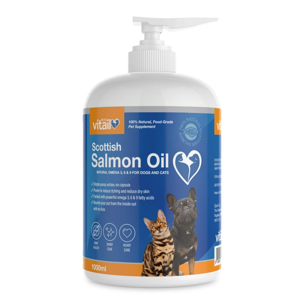 Zipvit Salmon Oil for Dogs 1 Litre, 100% Pure Scottish Salmon Oil. Natural Omega 3, 6 & 9 Supplement for Dogs and Cats. Supports Healthy Coat and Skin and Maintains Joint and Brain Health. - PawsPlanet Australia