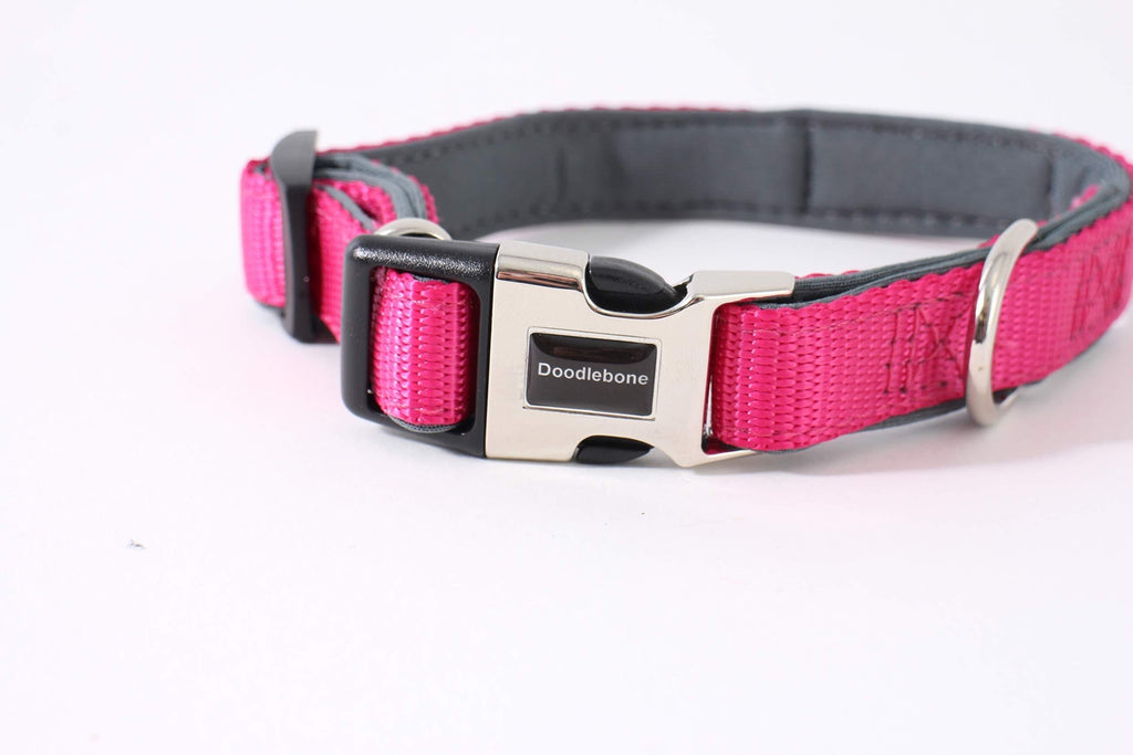 Doodlebone Padded Dog Collar, Neon Pink, X-Large Ex-Large - PawsPlanet Australia