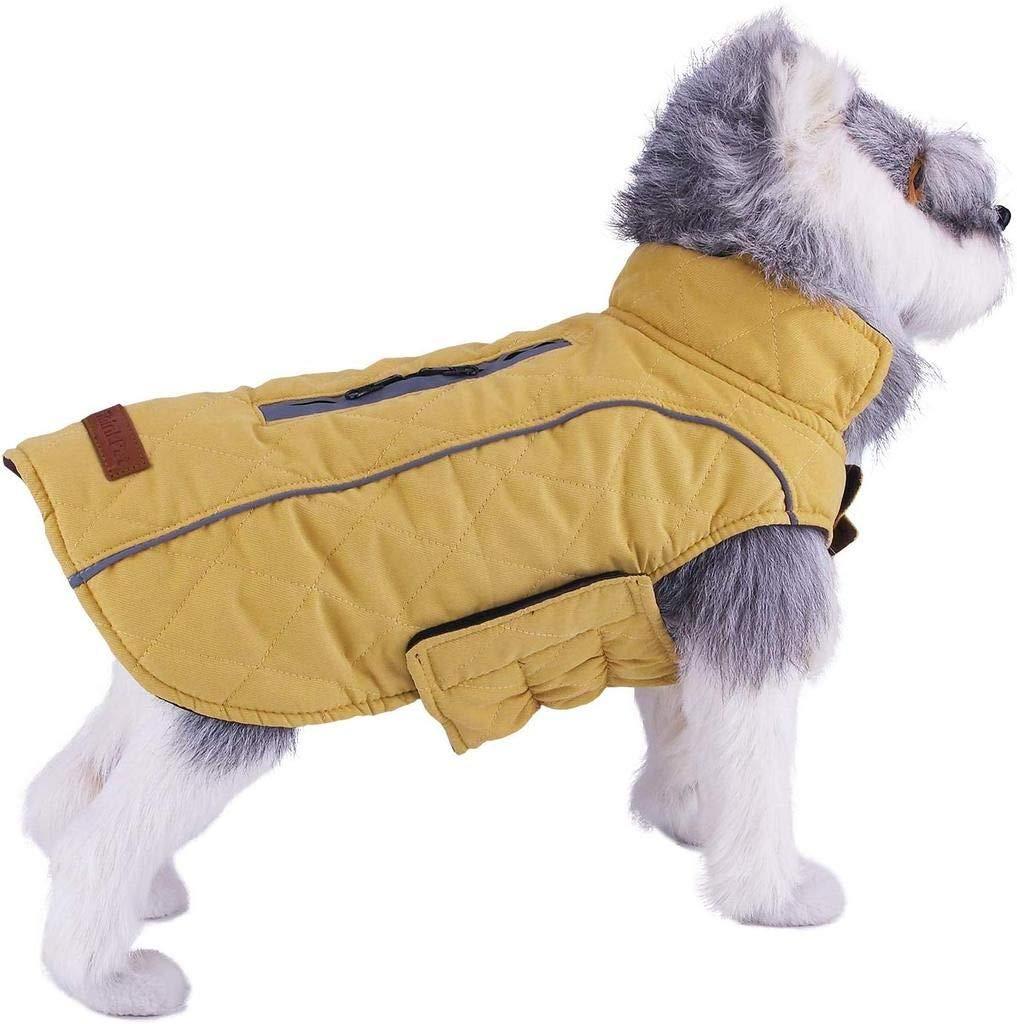 ThinkPet Warm Reversible Dog Coat - Thick Padded Comfortable Winter Dog Jacket, Reflective Safey Dog Vest M Yellow M(Back 39cm, Chest: 50-62cm) - PawsPlanet Australia