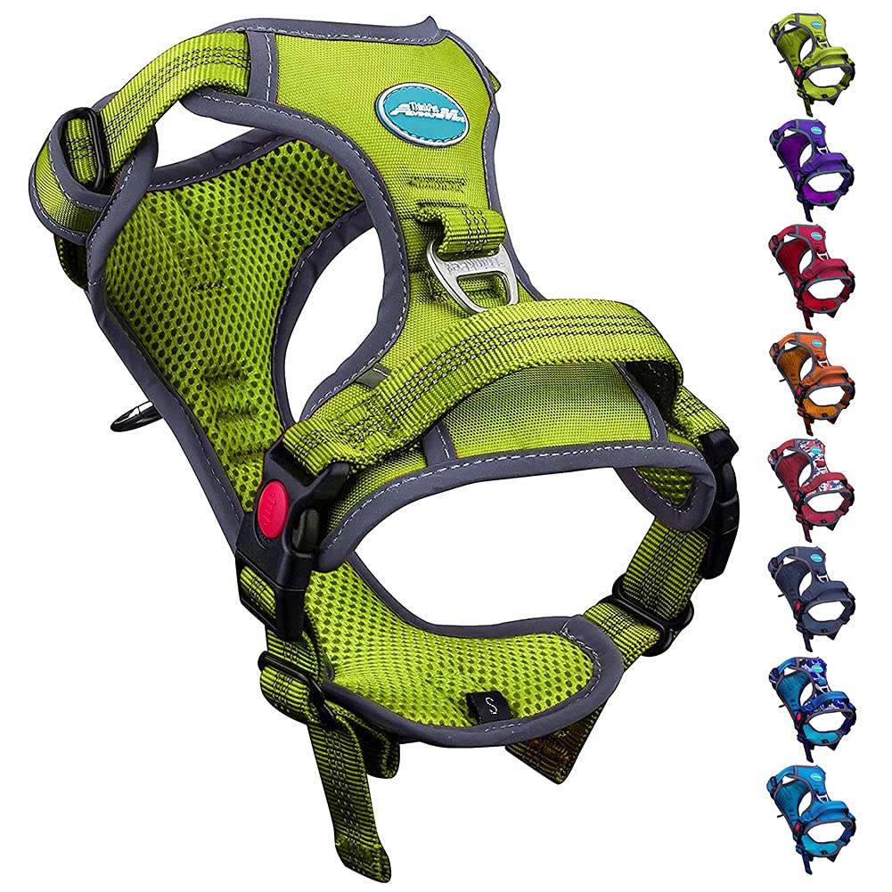 ThinkPet No Pull Breathable Sport Dog Harness - Reflective Padded Oxford Nylon Safety Adjustable Easy on and off Vest, Back/Front Clip Handle Outdoor and Training Small Medium Dogs(Small Green) S (Pack of 1) - PawsPlanet Australia