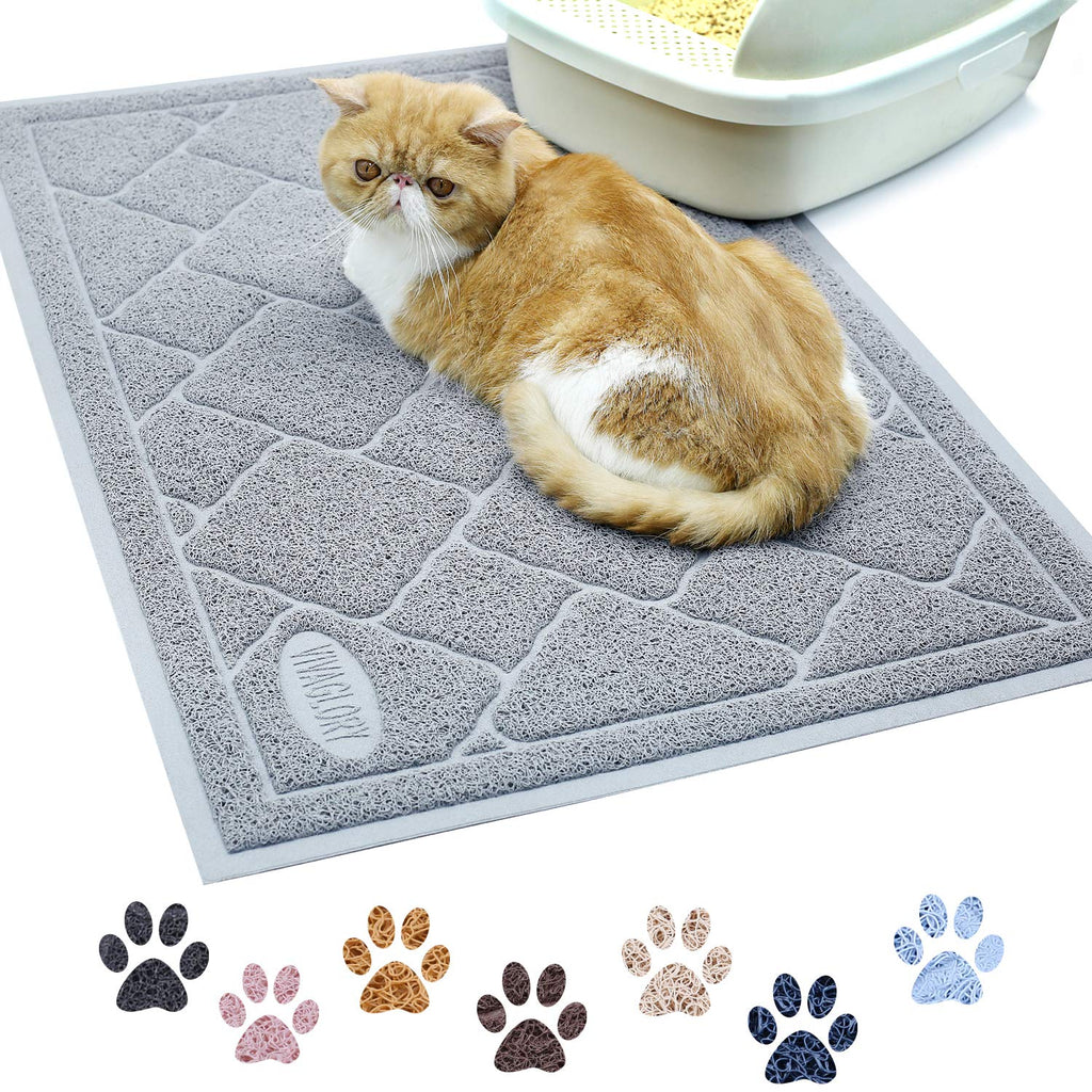 VIVAGLORY Litter Mat, Large 90 × 60cm Cat Litter Tray Mat, Durable & Waterproof Pet Feeding Mat, Easy to Clean, Grey Large-90 × 60cm - PawsPlanet Australia