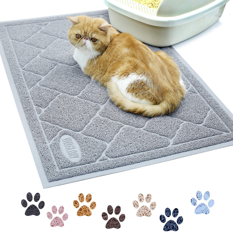 VIVAGLORY Litter Mat, Large 90 × 60cm Cat Litter Tray Mat, Durable & Waterproof Pet Feeding Mat, Easy to Clean, Grey Large-90 × 60cm - PawsPlanet Australia