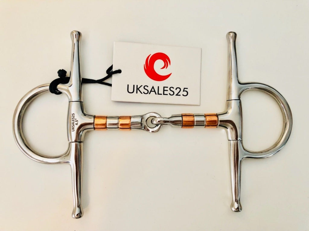 UKSALES25 Full Cheek Copper Roller Jointed Snaffle Bit (Horse bits) (4.5") 4.5" - PawsPlanet Australia