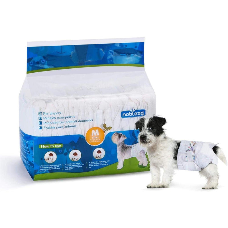 Nobleza - Disposable Dog Diapers Female, dog nappies female medium with Leak Proof Fit, Super absorbent, Pack of 12, Waist 10-18 Inch, Size M: 3-5KG - PawsPlanet Australia