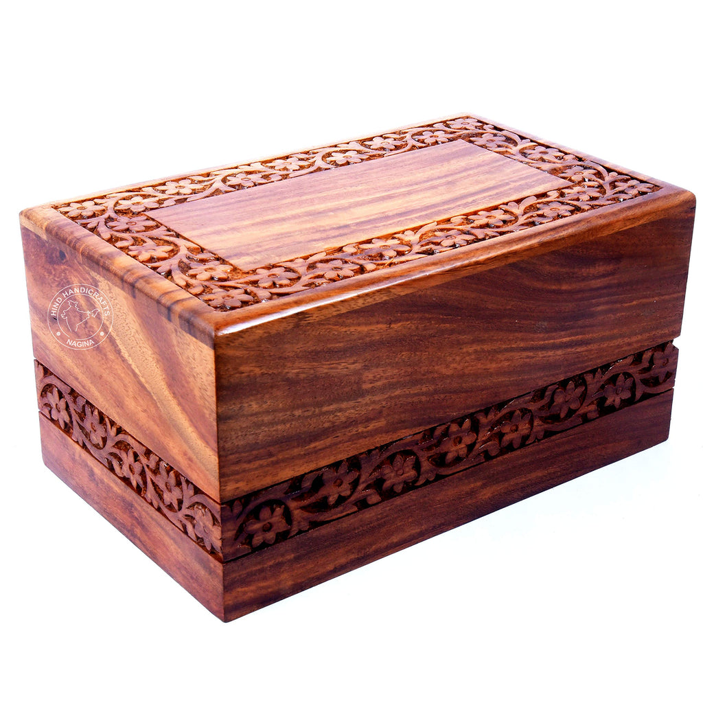 Hind Handicrafts Beautifully Handmade & Handcrafted Rosewood Borders Engraving Wooden Cremation Box/Urns for Human Ashes Adult, Funeral Urn Box (Large : 9" x 5.5" x 4.5" - 180lbs or 72kg) Large : 9" x 5.5" x 4.5" - 180lbs or 72kg - PawsPlanet Australia