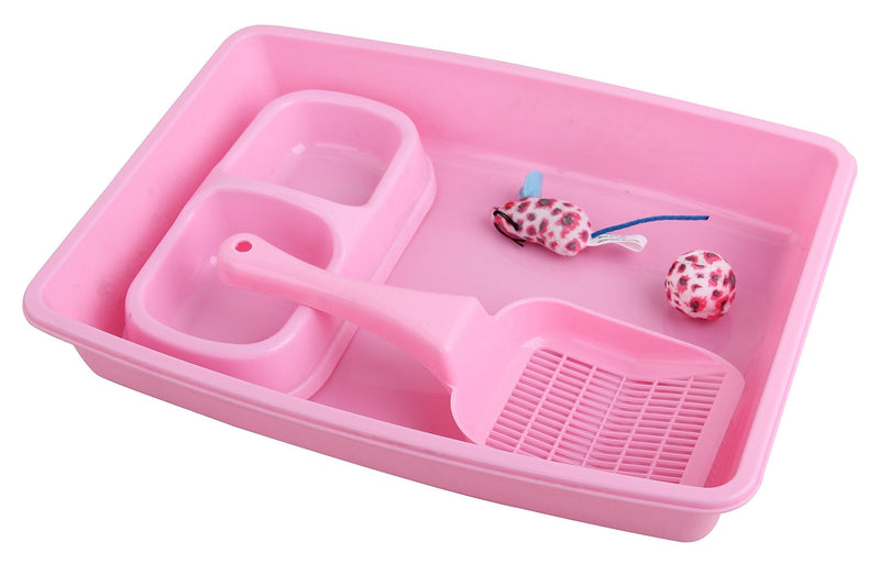 [Australia] - PAWISE Cat Starter Kit Includes 4PCS Kitty Supplies, Great for Small Kitties, 14.5x10.5 Inch Pink 