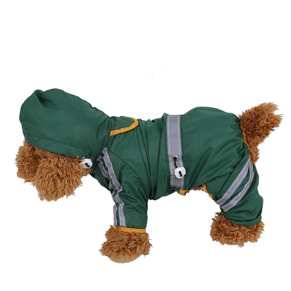 Pet Raincoat, Waterproof Jacket Cat Dog Hood Rain Coat Reflective Jumpsuit Apparel(Green L) Green L - PawsPlanet Australia