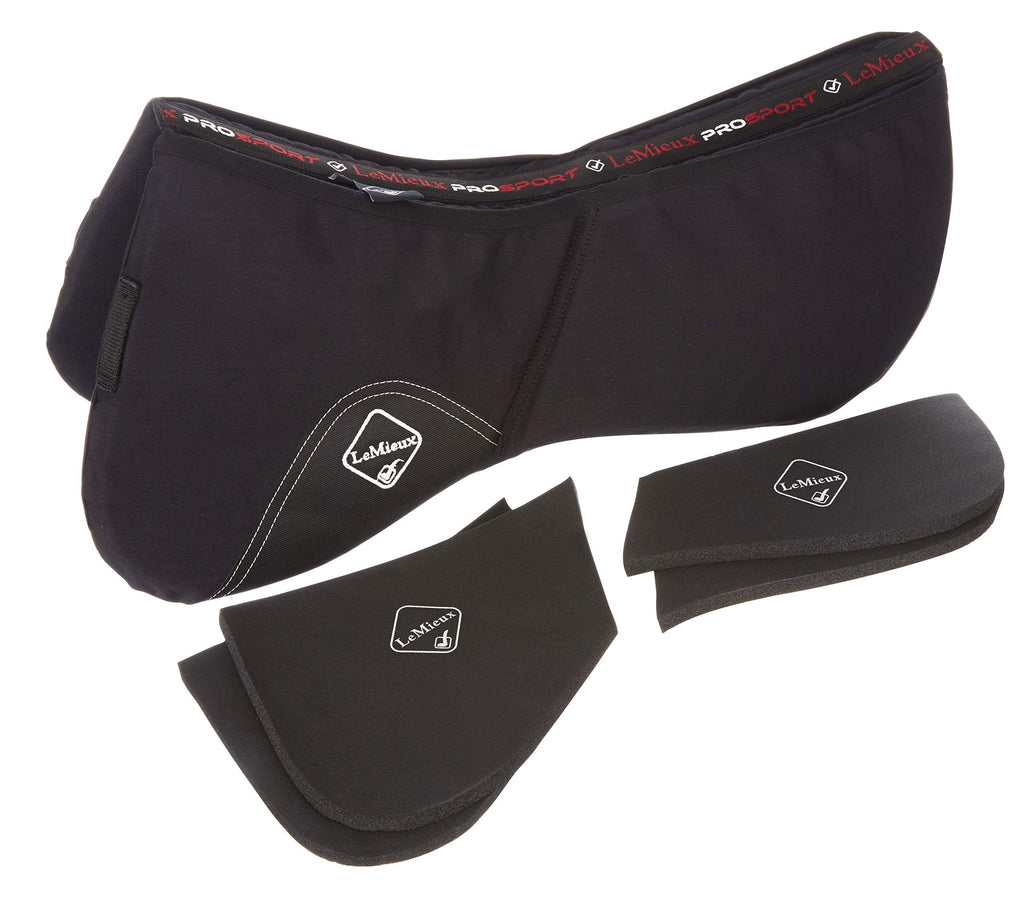 LeMieux Pro-Sorb Half Pad Saddle Pad - Adjustable Fit with Low Profile Protection and Shock Absorbing Inserts S Black - PawsPlanet Australia