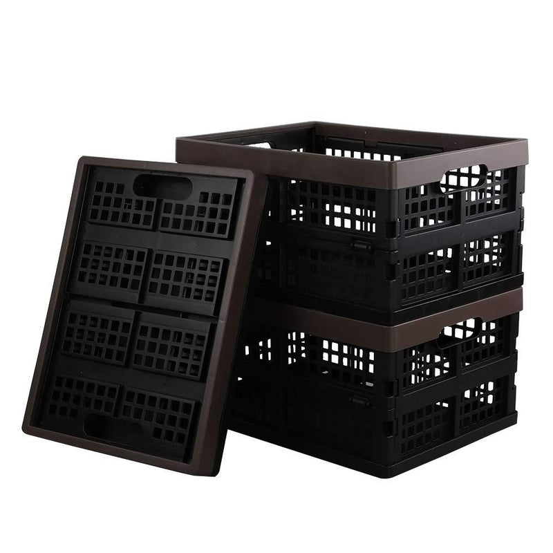 Dynko Plastic Crate, Foldable Storage Crate, Fold Flat Crate, Set of 3 Black Crate With Brown Frame - PawsPlanet Australia