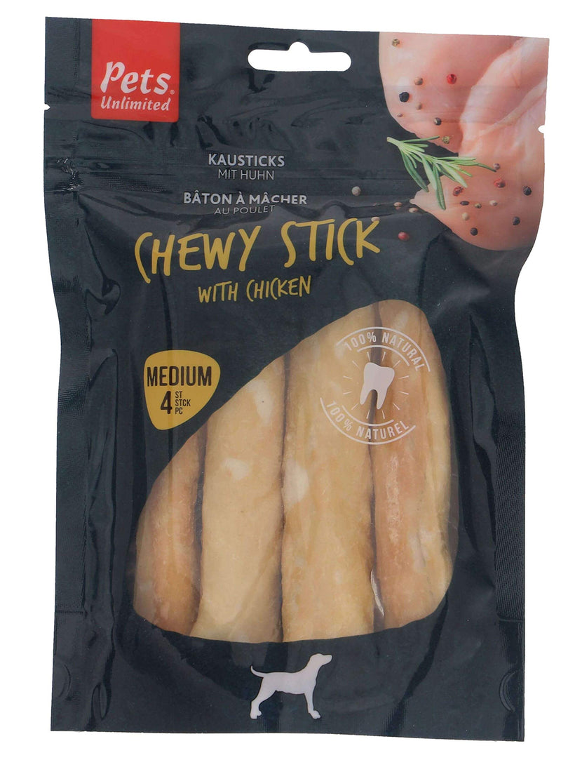 Pets Unlimited Chewy Sticks with Chicken Medium, Pack of 4 Premium high protein natural Pet treats with No artificial Colours flavours or preservatives - PawsPlanet Australia