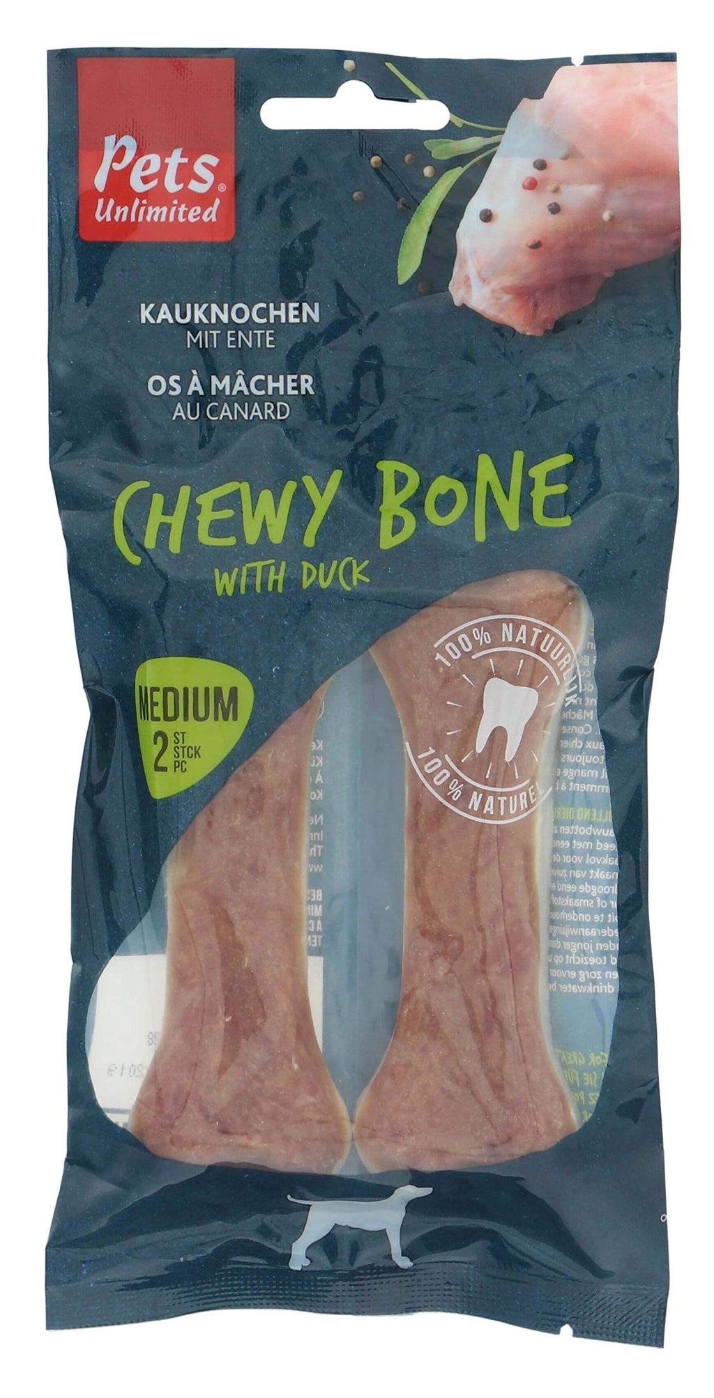 Pets Unlimited Chewy Bones with Duck, Medium, 2pcs transparent - PawsPlanet Australia