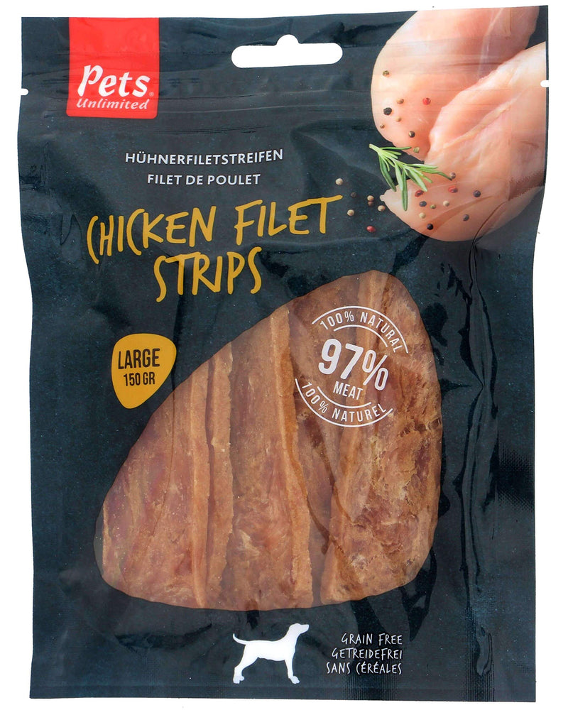 Pets Unlimited Large Chicken Filet Strip, 150g, A premium meaty treat with no artificial Colours flavours or preservatives - PawsPlanet Australia