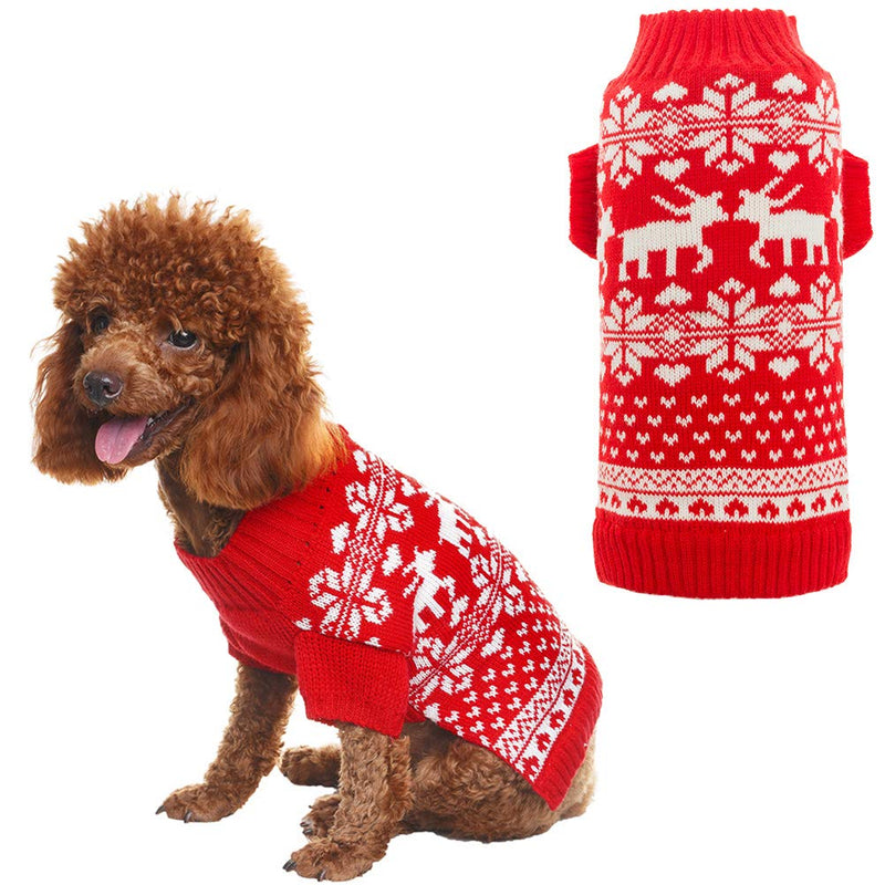 BINGPET Classic Dog Jumpers Red Pet Sweater with Cute Reindeer for Puppy Small S - PawsPlanet Australia