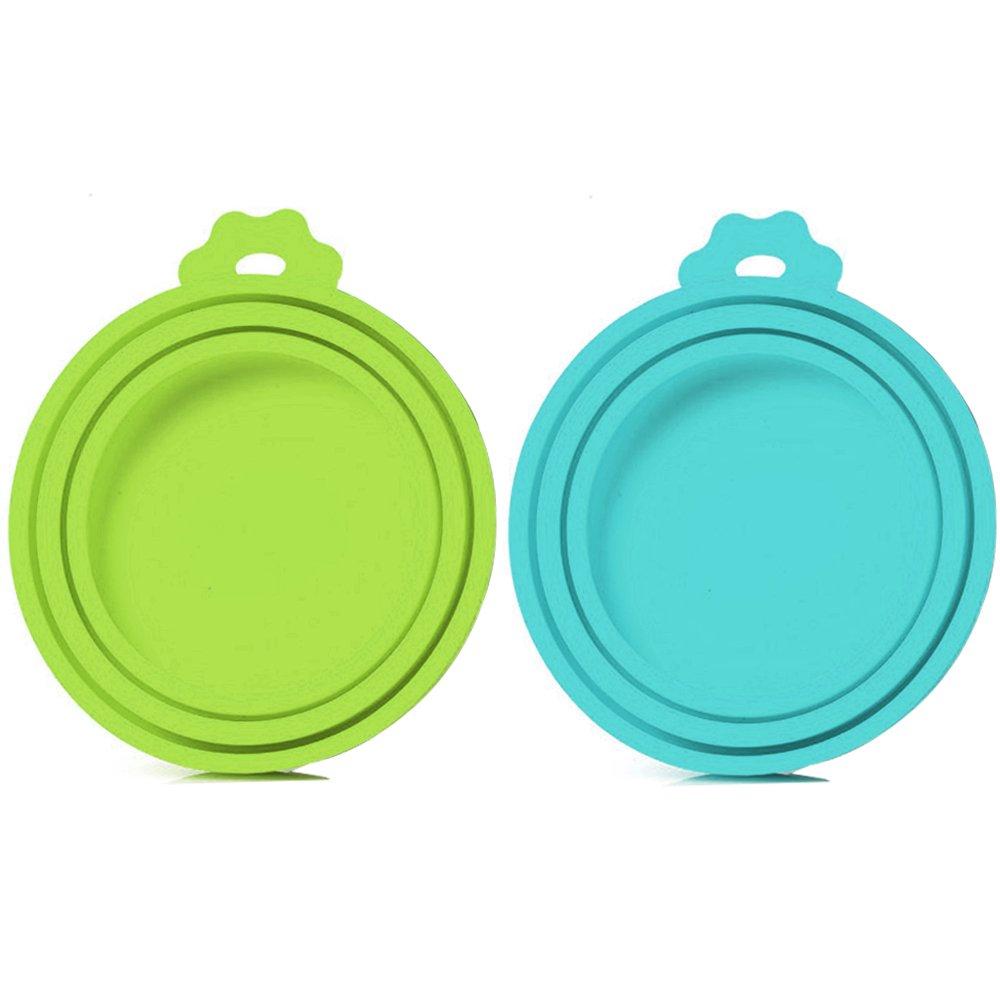 SLSON 2 Pack Pet Food Can Cover Universal Silicone Cat Dog Food Can Lids 1 Fit 3 Standard Size,Blue and Green - PawsPlanet Australia