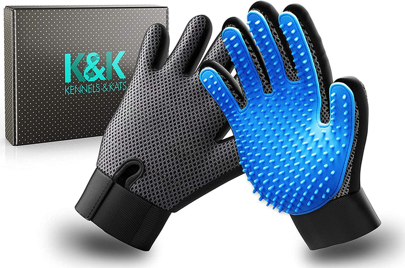 K&K Pet Grooming Glove Set. Premium Deshedding Glove for Easy, Mess-free Grooming of Dogs, Cats, Rabbits and Horses with Long/Short/Curly fur. 1 Pair Gentle Pet Hair Remover Mitt with Storage Bag Pair - Right and Left Hand One size - PawsPlanet Australia