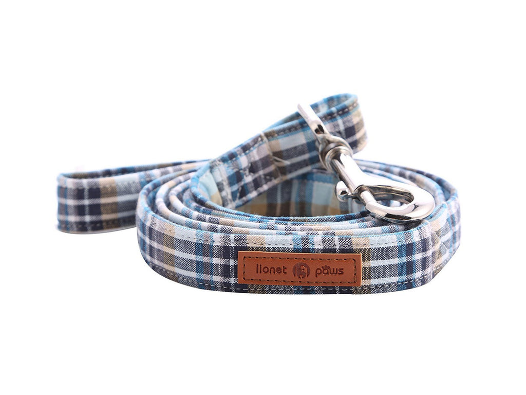 lionet paws Dog Lead Durable Handmade Cotton LightBlue Plaid Dog Leash Dog Walking Leads for Cats and Small Medium Large Dogs XS - PawsPlanet Australia