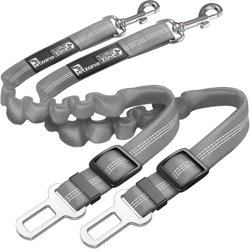 2 Pack Premium Car Seat Belt for Dogs Cats Pets, Adjustable Safety Heavy Duty Elastic Lead Harness for Cars with Elastic Nylon Bungee Buffer (Grey) Grey - PawsPlanet Australia
