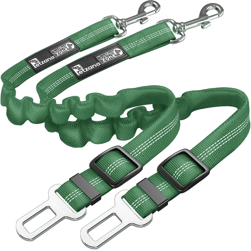 2 Pack Premium Car Seat Belt for Dogs Cats Pets, Adjustable Safety Heavy Duty Elastic Lead Harness for Cars with Elastic Nylon Bungee Buffer (Green) Green - PawsPlanet Australia
