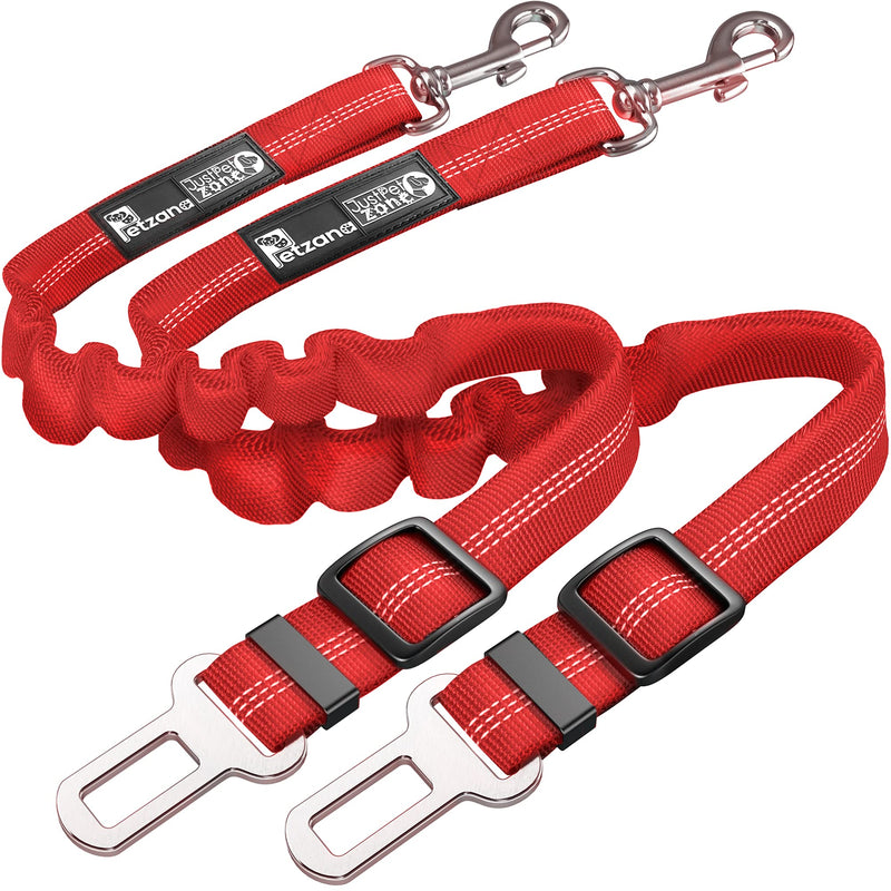 2 Pack Premium Car Seat Belt for Dogs Cats Pets, Adjustable Safety Heavy Duty Elastic Lead Harness for Cars with Elastic Nylon Bungee Buffer (Red) Red - PawsPlanet Australia
