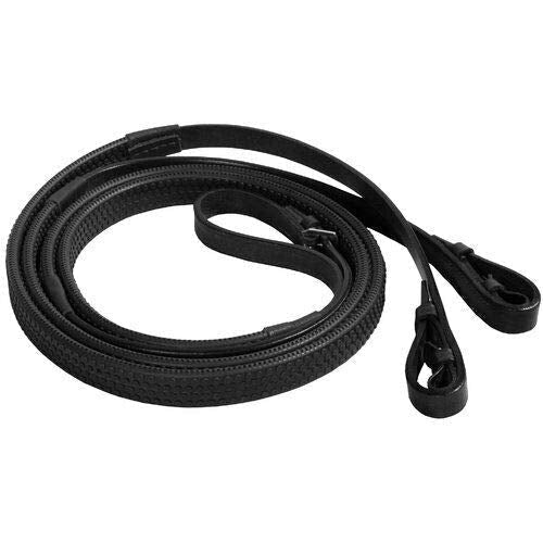 Cwell Equine Classic Super Soft Jelly Rubber Pimple Grip Leather Reins Black/Brown (FULL, BLACK) Full - PawsPlanet Australia