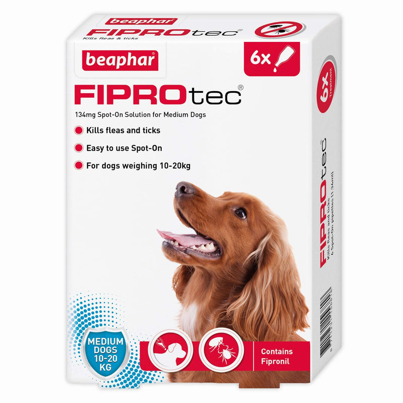 Beaphar | FIPROtec® Spot-On for Medium Dogs (10– 20kg) | Kills Fleas & Ticks | Vet Strength Treatment | 6 Pipettes - PawsPlanet Australia