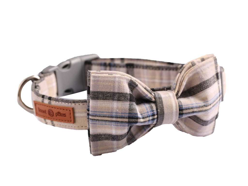 lionet paws Cat and Dog Collar with Bowtie,Soft Grey Plaid Tartan Cotton Collar with Plastic Buckle,Adjustable Collars for Small Dogs and Cats,Neck 10-16in S - PawsPlanet Australia