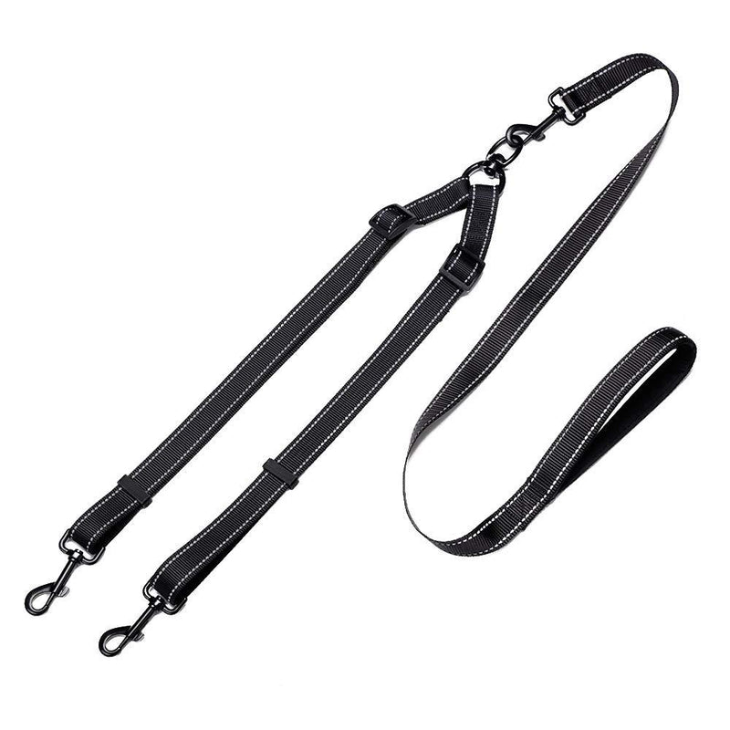 E-sunny Double Dog Lead,Dual Dog Lead Coupler Splitter 360°Swivel No Tangle for Two Dogs, Adjustable and Reflective Double Dog Lead Durable for Small/Medium/Large Dog Black - PawsPlanet Australia