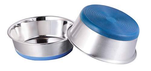 Shapes Bow-Wow Carina Full Silicon Bonded Base Pet Bowl - Food Safe Pet Bowl for Feeding Dinner Watering - Smooth Finish, Easy to Clean & Rust Resistant - 1 Quart - Blue - Set of 2 - PawsPlanet Australia