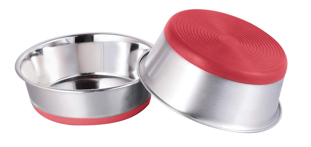 Shapes Bow-Wow Carina Full Silicon Bonded Base Pet Bowl - Food Safe Pet Bowl for Feeding Dinner Watering - Smooth Finish, Easy to Clean & Rust Resistant - 0.5 Quart - Red - Set of 2 - PawsPlanet Australia