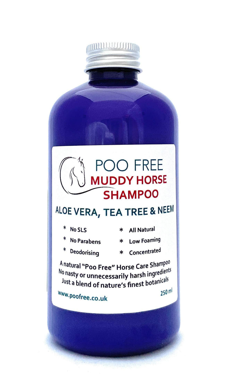 POO FREE Natural MUDDY HORSE SHAMPOO - ALOE VERA, TEA TREE & NEEM - 250ml No Sulfates, No Parabens, No Silicones. Cleans, Soothes, Relieves Itchiness, Eliminates Germs and Smells. Concentrated. - PawsPlanet Australia
