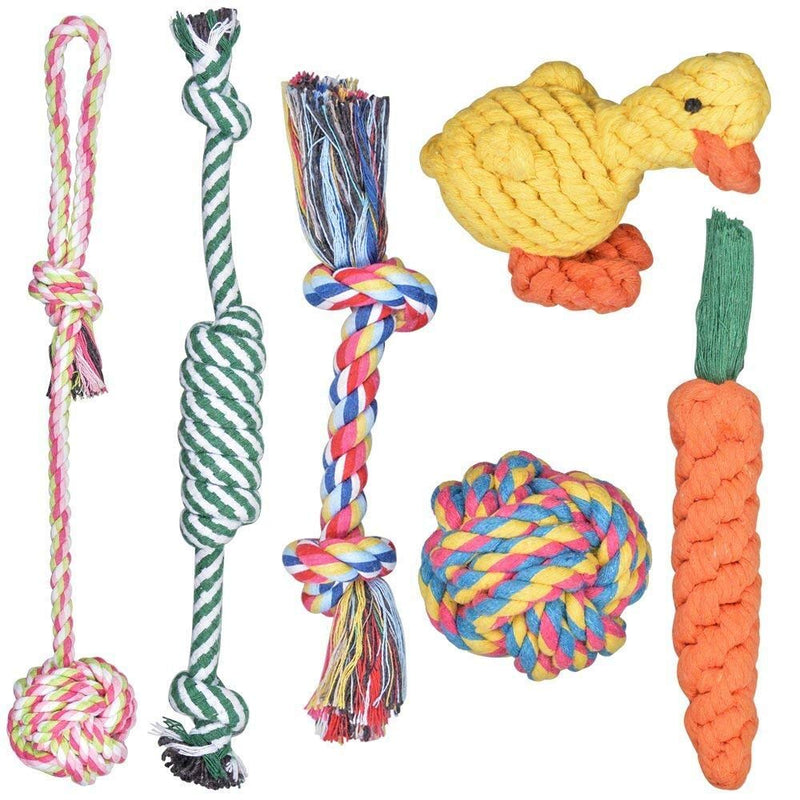 Achort Dog Rope Toy, 6 pcs Dog Toy Set Bone Tug Ball Rope Chew Toy for Pet Puppy Small Medium Dog, Durable Cotton Braided Rope Teething Toy for Dog Teeth Training Dental Health Cleaning - PawsPlanet Australia