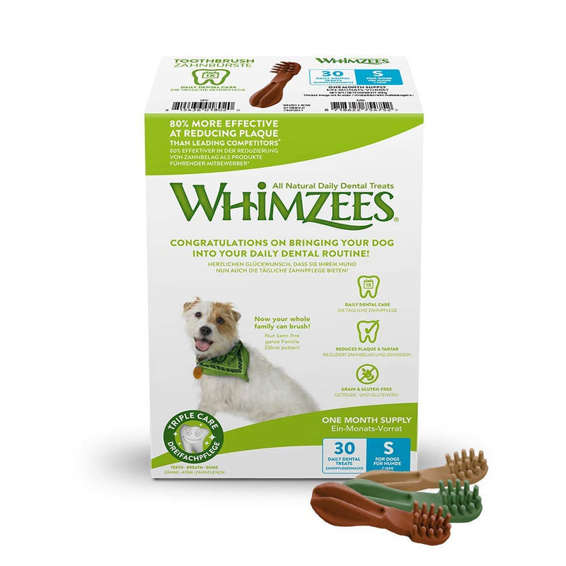 WHIMZEES Natural Dental Dog Chews Long lasting, Small Toothbrush, 30 Pieces- Amazon Exclusive - PawsPlanet Australia
