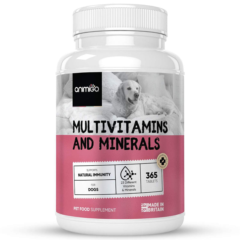 Animigo Daily Multivitamins For Dogs Supplement - 365 Natural Dog Chew Tablets - 23 Essential Vitamins and Minerals - Promotes Healthy Skin, Heart, Brain, Digestive System & Joints - Made In UK - PawsPlanet Australia
